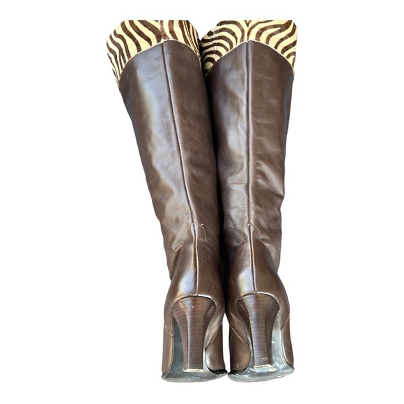 Dark Brown Animal Print Italian Leather Boots Size 10 - Picture 4 of 5